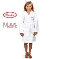 Pink Brb Design & Custom Name Embroidery on Kids Hooded Bathrobe